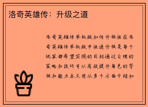 洛奇英雄传：升级之道
